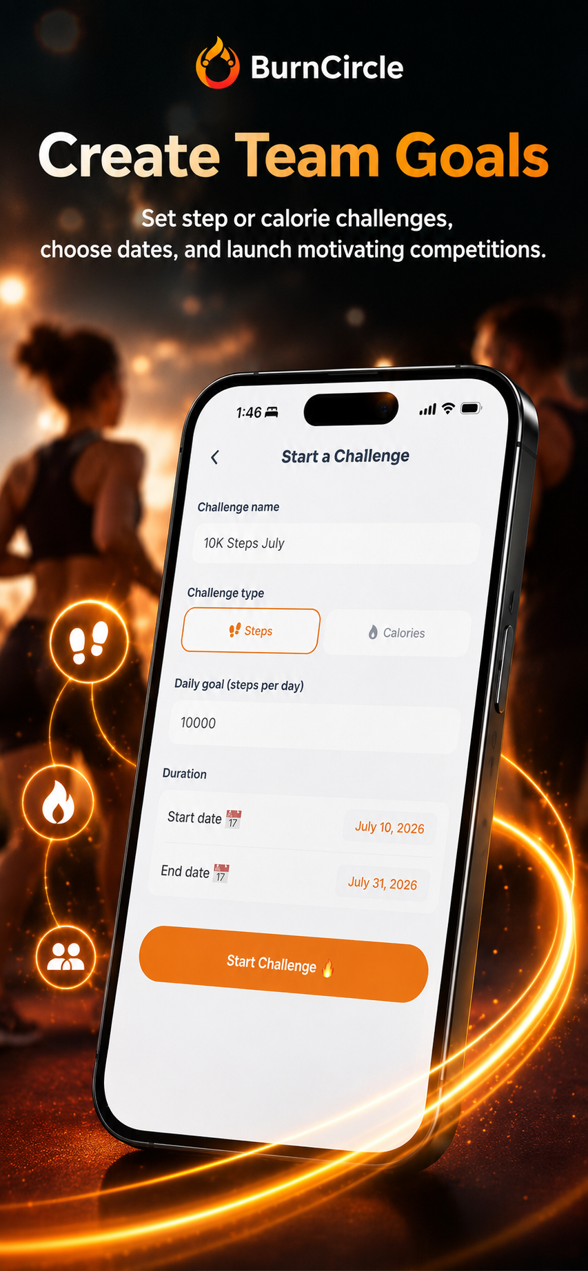 Start a Challenge screen in the BurnCircle app
